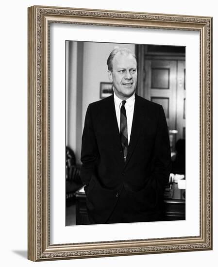 House Minority Leader Sen. Gerald R. Ford. in His Office-null-Framed Photographic Print