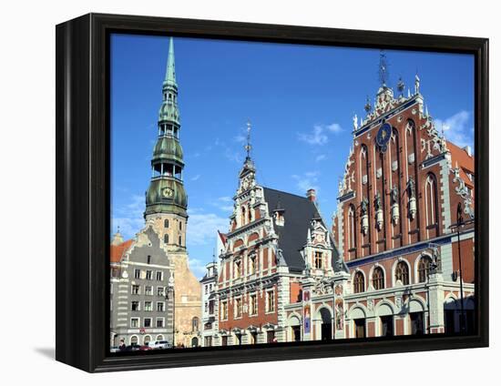 House of Blackheads and St Peters Church, Riga, Latvia-Peter Thompson-Framed Premier Image Canvas