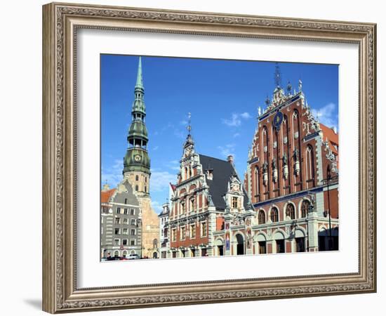 House of Blackheads and St Peters Church, Riga, Latvia-Peter Thompson-Framed Photographic Print