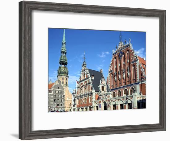 House of Blackheads and St Peters Church, Riga, Latvia-Peter Thompson-Framed Photographic Print