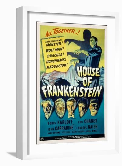 House of Frankenstein, Boris Karloff, Lon Chaney Jr., John Carradine, J. Carrol Naish, 1944-null-Framed Art Print