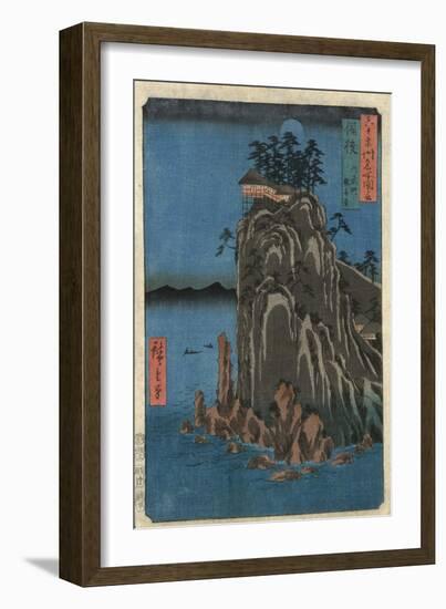 House on a Cliff at Night-Ando Hiroshige-Framed Giclee Print