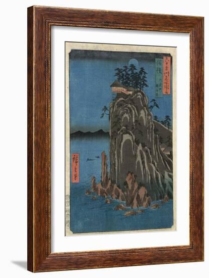 House on a Cliff at Night-Ando Hiroshige-Framed Giclee Print