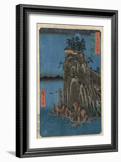 House on a Cliff at Night-Ando Hiroshige-Framed Giclee Print
