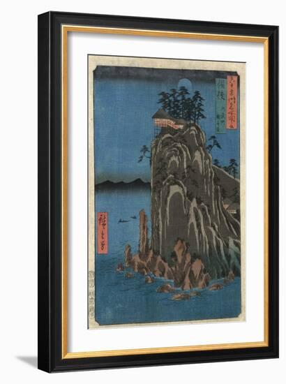 House on a Cliff at Night-Ando Hiroshige-Framed Giclee Print