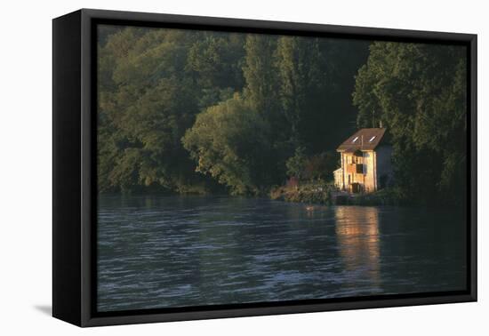 House on the Rhone River, Surronded by Trees, Geneva-Marcel Malherbe-Framed Premier Image Canvas