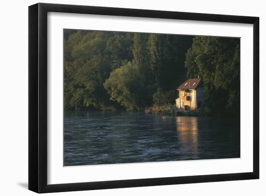 House on the Rhone River, Surronded by Trees, Geneva-Marcel Malherbe-Framed Photographic Print