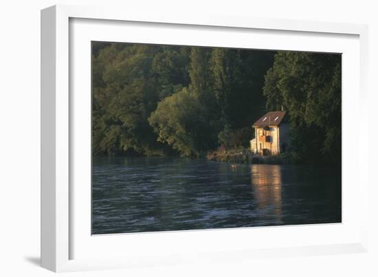 House on the Rhone River, Surronded by Trees, Geneva-Marcel Malherbe-Framed Photographic Print