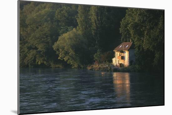 House on the Rhone River, Surronded by Trees, Geneva-Marcel Malherbe-Mounted Photographic Print