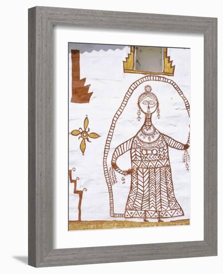 House Wall Decorated with Painted Figure, Village Near Jaisalmer, Rajasthan State, India-Bruno Morandi-Framed Photographic Print
