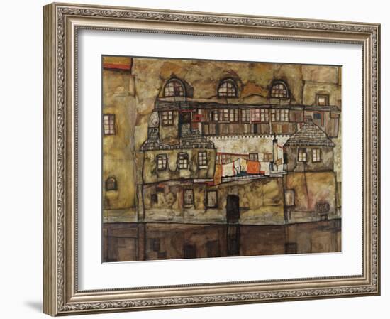 House Wall on the River, 1915-Egon Schiele-Framed Premium Giclee Print