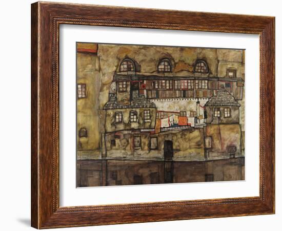 House Wall on the River, 1915-Egon Schiele-Framed Premium Giclee Print