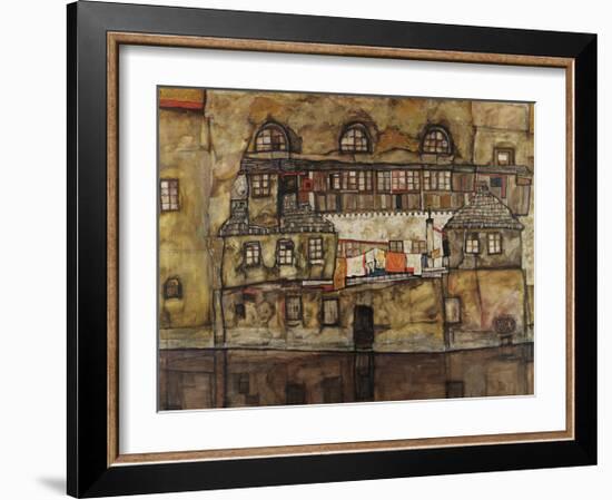 House Wall on the River, 1915-Egon Schiele-Framed Premium Giclee Print