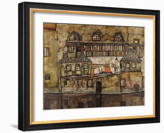 House Wall on the River, 1915-Egon Schiele-Framed Premium Giclee Print