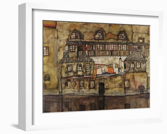 House Wall on the River, 1915-Egon Schiele-Framed Premium Giclee Print