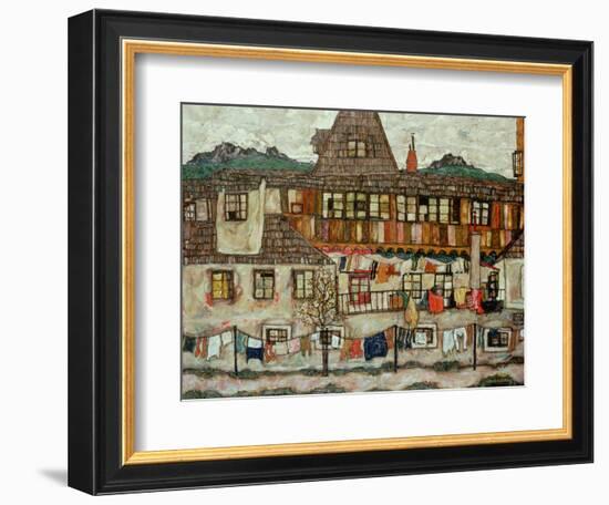 House with Drying Laundry, 1917-Egon Schiele-Framed Giclee Print