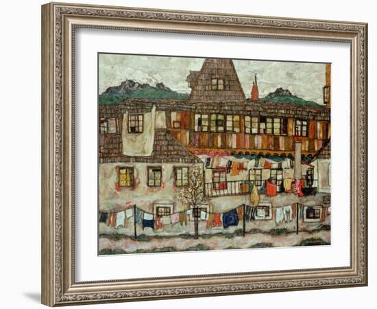 House with Drying Laundry, 1917-Egon Schiele-Framed Giclee Print