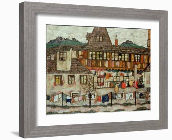 House with Drying Laundry, 1917-Egon Schiele-Framed Giclee Print