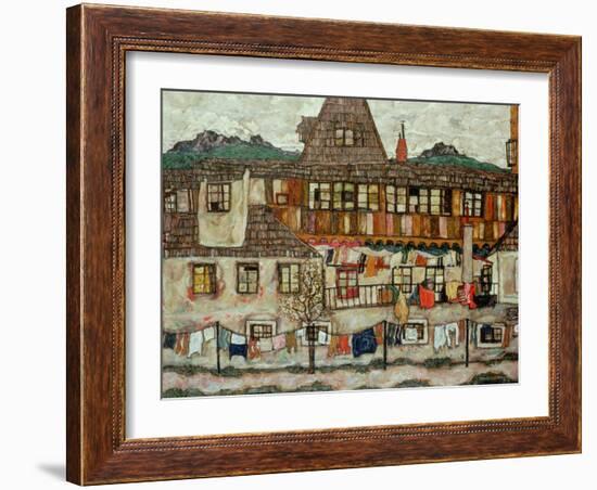 House with Drying Laundry, 1917-Egon Schiele-Framed Giclee Print