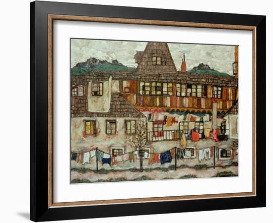 House with Drying Laundry, 1917-Egon Schiele-Framed Giclee Print