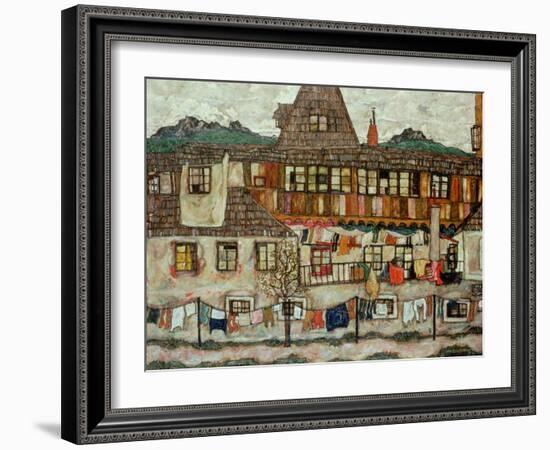 House with Drying Laundry, 1917-Egon Schiele-Framed Giclee Print