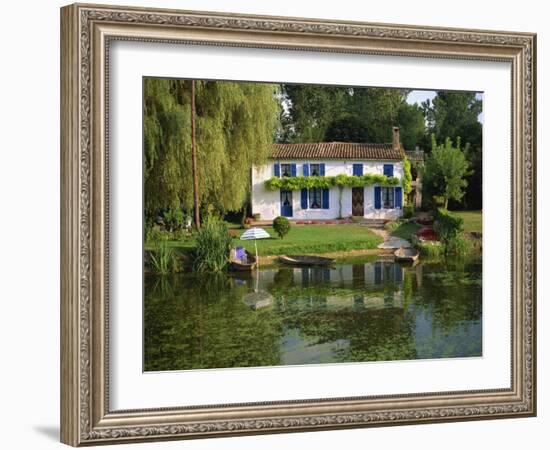 House with Pond in Garden, Coulon, Marais Poitevin, Poitou Charentes, France, Europe-Miller John-Framed Photographic Print