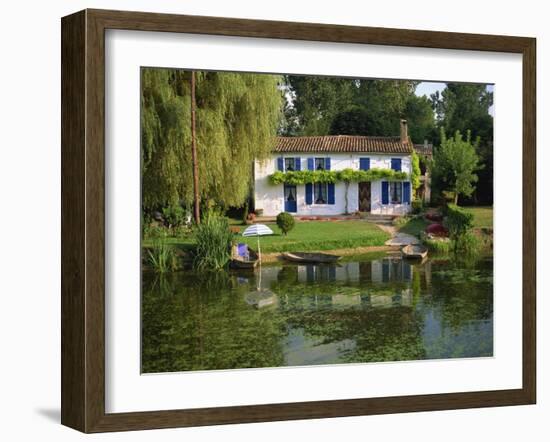 House with Pond in Garden, Coulon, Marais Poitevin, Poitou Charentes, France, Europe-Miller John-Framed Photographic Print