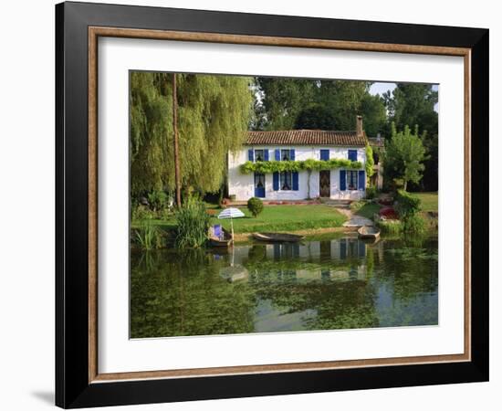 House with Pond in Garden, Coulon, Marais Poitevin, Poitou Charentes, France, Europe-Miller John-Framed Photographic Print