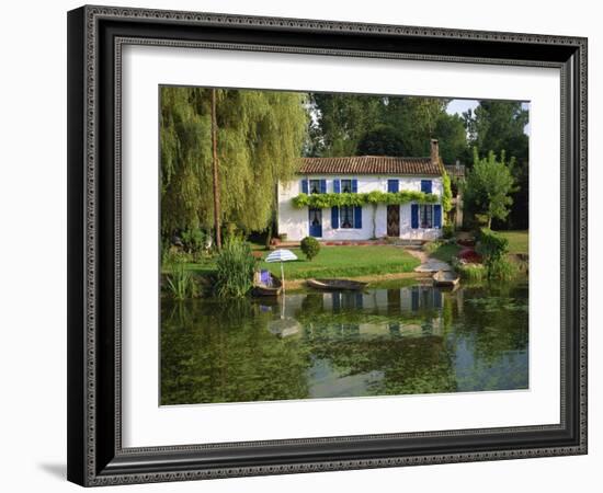 House with Pond in Garden, Coulon, Marais Poitevin, Poitou Charentes, France, Europe-Miller John-Framed Photographic Print