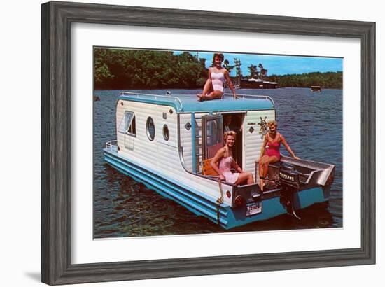 Houseboat with Bathing Beauties-null-Framed Art Print