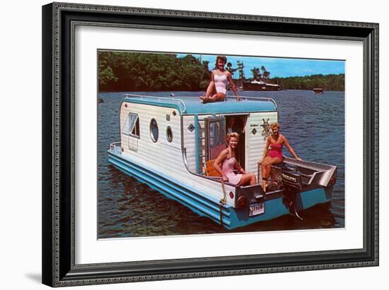 Houseboat with Bathing Beauties-null-Framed Art Print