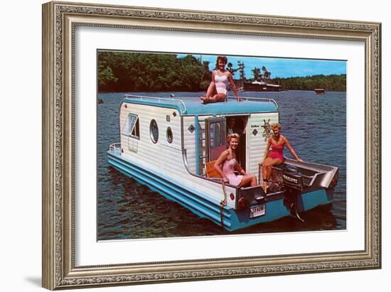 Houseboat with Bathing Beauties-null-Framed Premium Giclee Print