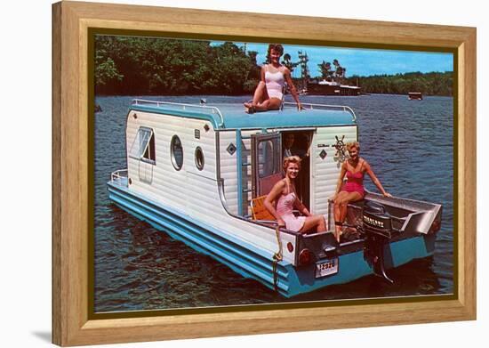 Houseboat with Bathing Beauties-null-Framed Stretched Canvas