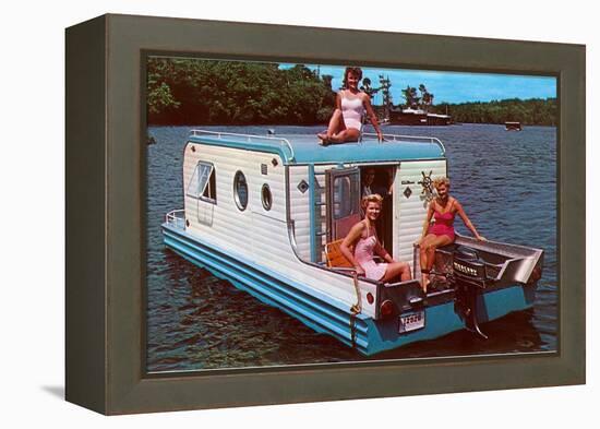 Houseboat with Bathing Beauties-null-Framed Stretched Canvas