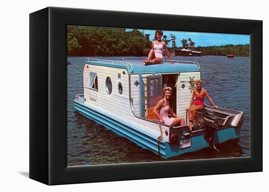 Houseboat with Bathing Beauties-null-Framed Stretched Canvas