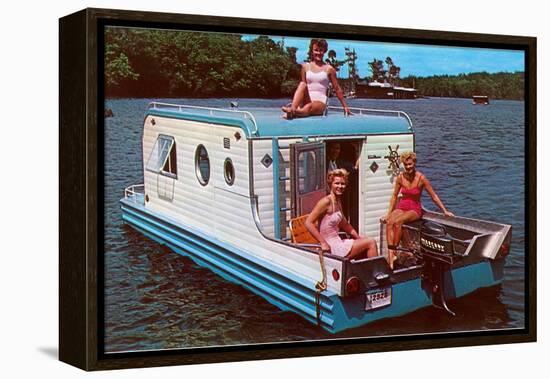 Houseboat with Bathing Beauties-null-Framed Stretched Canvas