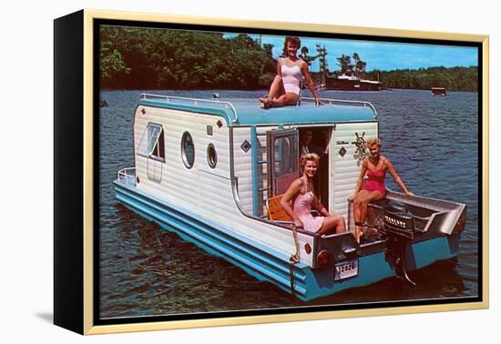 Houseboat with Bathing Beauties-null-Framed Stretched Canvas