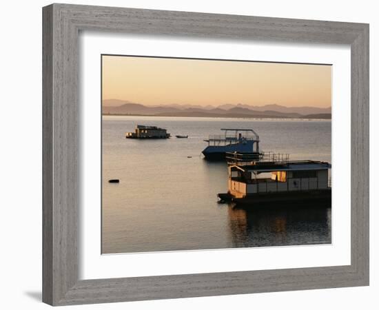 Houseboats at Dawn at Cutty Sark Hotel Marina, Lake Kariba, Zimbabwe, Africa-David Poole-Framed Photographic Print