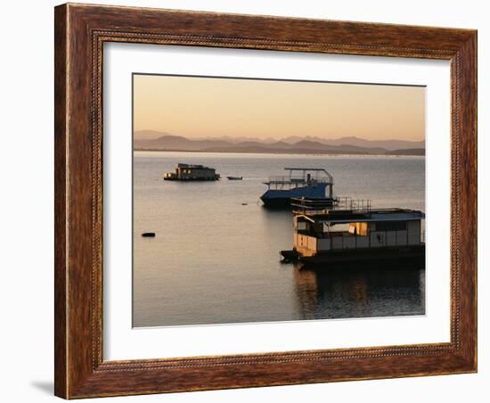 Houseboats at Dawn at Cutty Sark Hotel Marina, Lake Kariba, Zimbabwe, Africa-David Poole-Framed Photographic Print