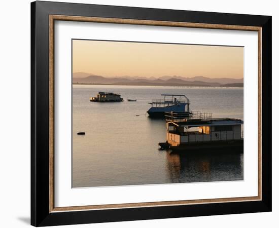 Houseboats at Dawn at Cutty Sark Hotel Marina, Lake Kariba, Zimbabwe, Africa-David Poole-Framed Photographic Print