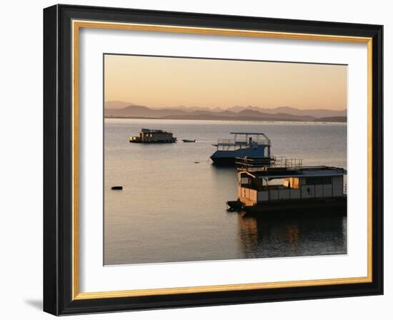 Houseboats at Dawn at Cutty Sark Hotel Marina, Lake Kariba, Zimbabwe, Africa-David Poole-Framed Photographic Print