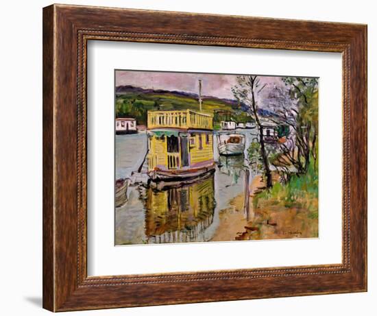 Houseboats, Loch Lomond (Oil on Canvas)-George Leslie Hunter-Framed Giclee Print