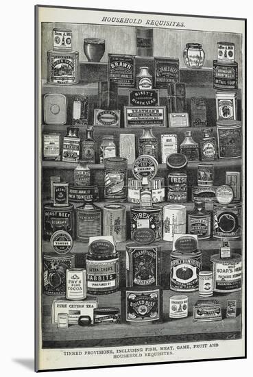 Household Requisites. Tinned Provisions, Including Fish, Meat, Game, and Fruit-Isabella Beeton-Mounted Giclee Print