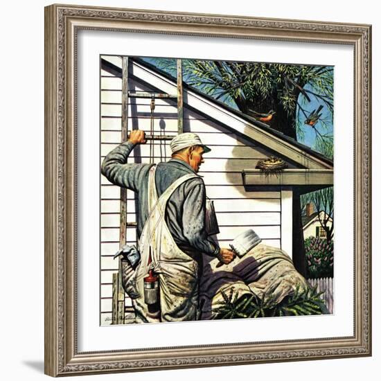 "Housepainter and Bird's Nest," May 12, 1945-Stevan Dohanos-Framed Giclee Print