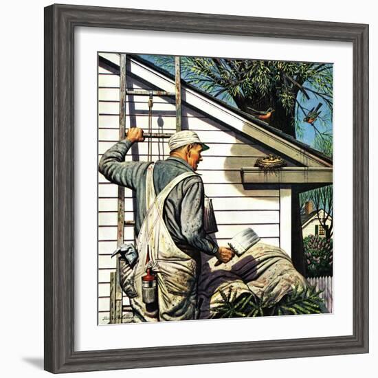 "Housepainter and Bird's Nest," May 12, 1945-Stevan Dohanos-Framed Giclee Print