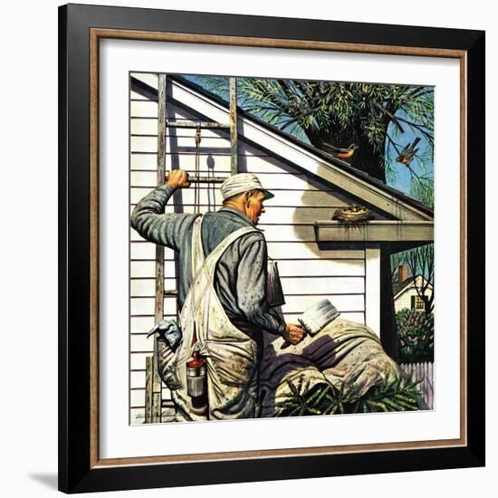 "Housepainter and Bird's Nest," May 12, 1945-Stevan Dohanos-Framed Giclee Print