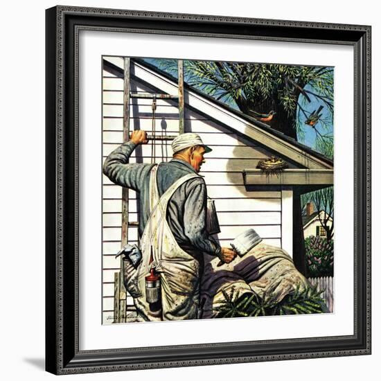 "Housepainter and Bird's Nest," May 12, 1945-Stevan Dohanos-Framed Giclee Print