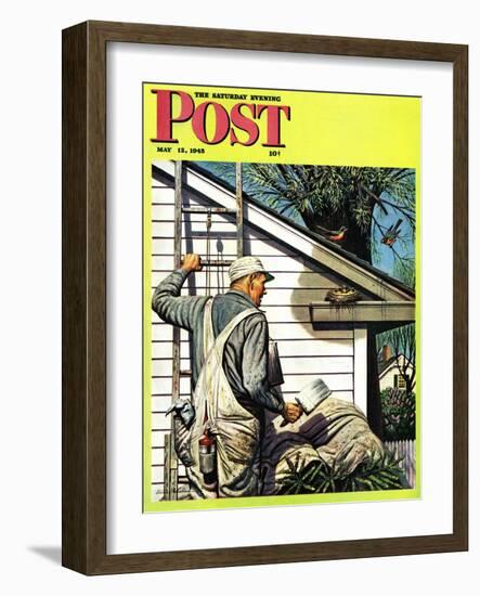 "Housepainter and Bird's Nest," Saturday Evening Post Cover, May 12, 1945-Stevan Dohanos-Framed Giclee Print