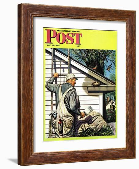 "Housepainter and Bird's Nest," Saturday Evening Post Cover, May 12, 1945-Stevan Dohanos-Framed Giclee Print