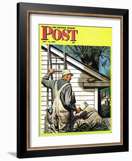 "Housepainter and Bird's Nest," Saturday Evening Post Cover, May 12, 1945-Stevan Dohanos-Framed Giclee Print